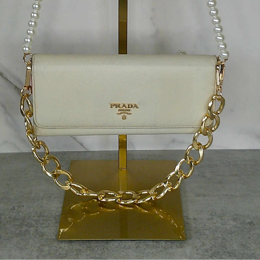 Prada Saffiano Leather Double Snap Wallet Beige w/ Pink Interior, COA included
